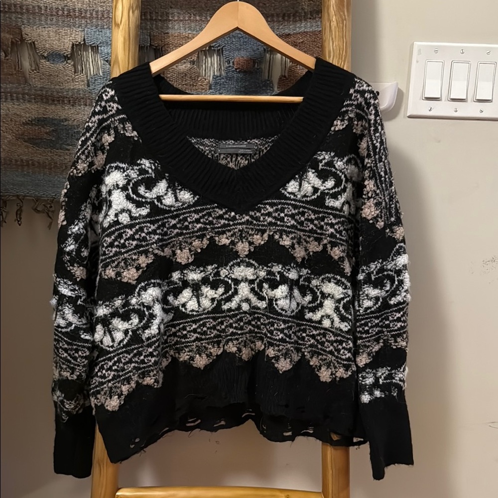 Anthropologie Black and White V-Neck Sweater